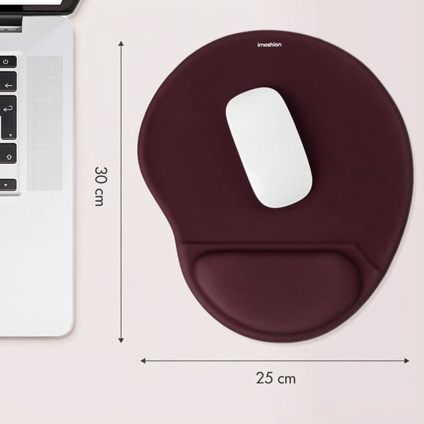 imoshion Ergonomisches Mauspad - Mauspad mit Handgelenkstütze - 30 x 25 cm - Bordeaux