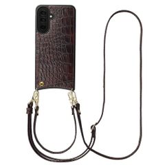 Selencia Nova Croco HandyHülle mit Kordel und Kartenhalter Samsung Galaxy A37 (5G) - Choco Brown