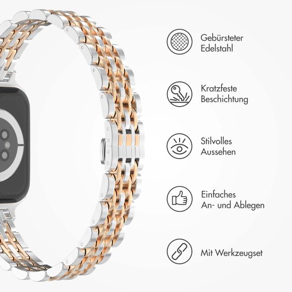 Selencia Jubilee inspiriertes schmales Edelstahlarmband für die Apple Watch Series 1 bis 9 / SE (38/40/41 mm) | Series 10 (42 mm) - Silber & Roségold