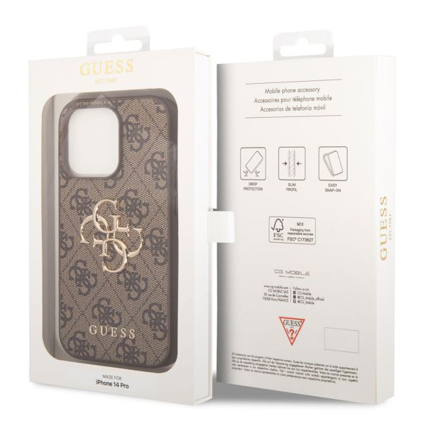 Guess 4G Metal Logo Back Cover für das iPhone 15 Pro - Braun