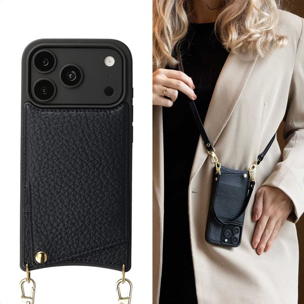 Selencia Nova HandyHülle mit Kordel und Kartenhalter Apple iPhone 18 Pro Max / 17 Pro Max - Schwarz