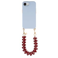 Selencia Rivièra MagSafe Backcover mit abnehmbaren Haken für das Apple iPhone 17e / 16e - Powder Blue + Lova Handykette - Burgundy