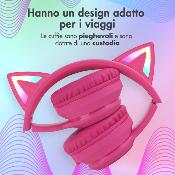 imoshion Kabellose Kinderkopfhörer LED Light Cat Ear - Dezibelbegrenzer - Mit AUX-Kabel - Hot Pink