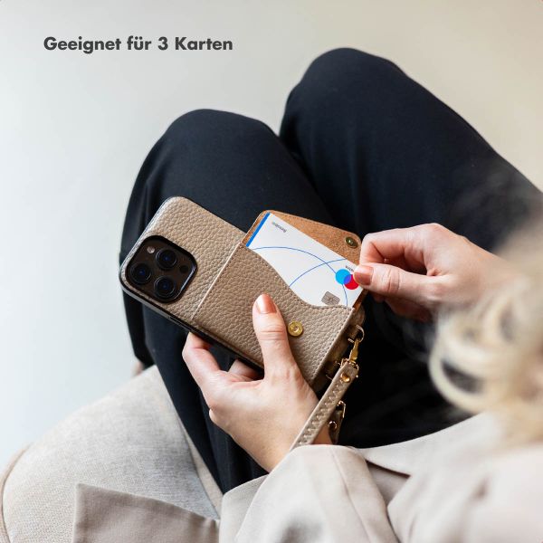 Selencia Sera HandyHülle mit Kordel und Umschlag-Kartenhalter Apple iPhone 16 - Taupe