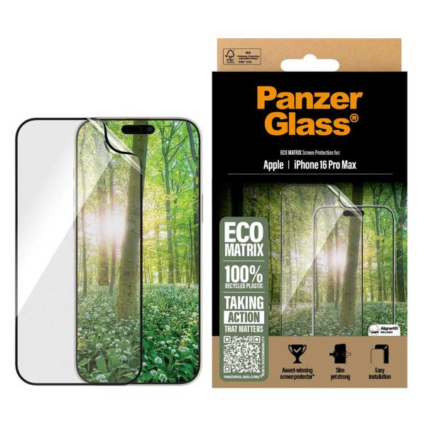 PanzerGlass ﻿Ultra Wide Fit Recycelter Antibakterieller Screen Protector Matrix inkl. Applikator für das iPhone 16 Pro Max