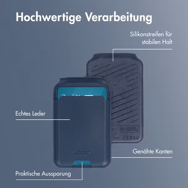 Accezz Magnetische Leder-Wallet mit Standfunktion - Geeignet für Apple Find My - Nightfall Blue