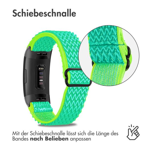 imoshion Elastisches Nylonarmband für das  Fitbit Charge 3 / 4 - Green & Yellow