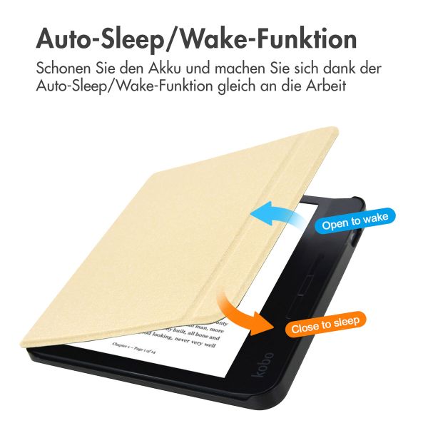 imoshion Canvas Sleepcover Klapphülle mit Stand Kobo Libra H2O - Glitter Gold