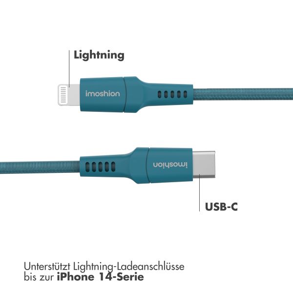 imoshion ﻿Lightning- auf USB-C-Kabel – nicht MFi-zertifiziert – Geflochtenes Gewebe – 2 m – Dunkelblau