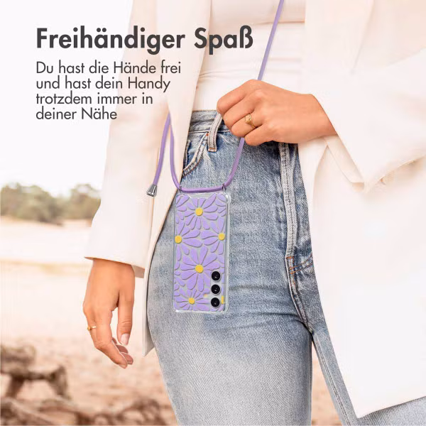 imoshion Design Hülle mit Band Samsung Galaxy S24 - Tropical Violet Flowers Connect