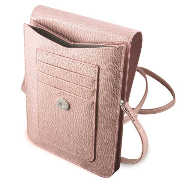 Guess Saffiano Triangle Handytasche - Geeignet für Smartphones bis 7 Zoll - Rosa