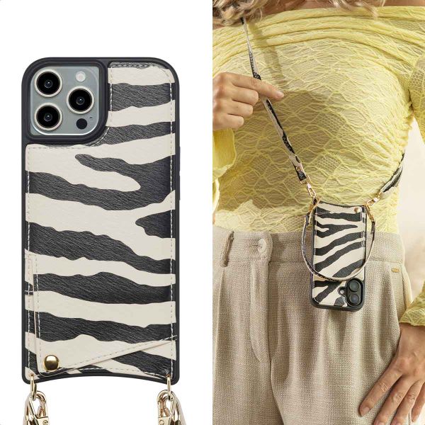 Selencia Nova HandyHülle mit Kordel und Kartenhalter Apple iPhone 15 Pro - Zazzy Zebra