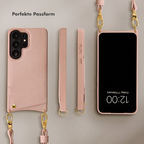 Selencia Nova HandyHülle mit Kordel und Kartenhalter Samsung Galaxy S26 Ultra - Dusty Rose