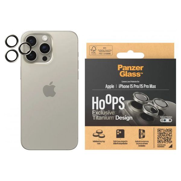 PanzerGlass Kameraprotektor Hoop Optic Rings für das Apple iPhone 15 Pro / 15 Pro Max - Natural Titanium