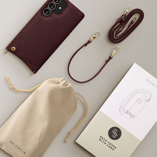 Selencia Nova HandyHülle mit Kordel und Kartenhalter Samsung Galaxy S25 Ultra - Bold Burgundy