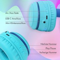 imoshion Kabellose Kinderkopfhörer LED Light - Dezibelbegrenzer - Mit AUX-Kabel - Cobalt Blue / Soft Blue