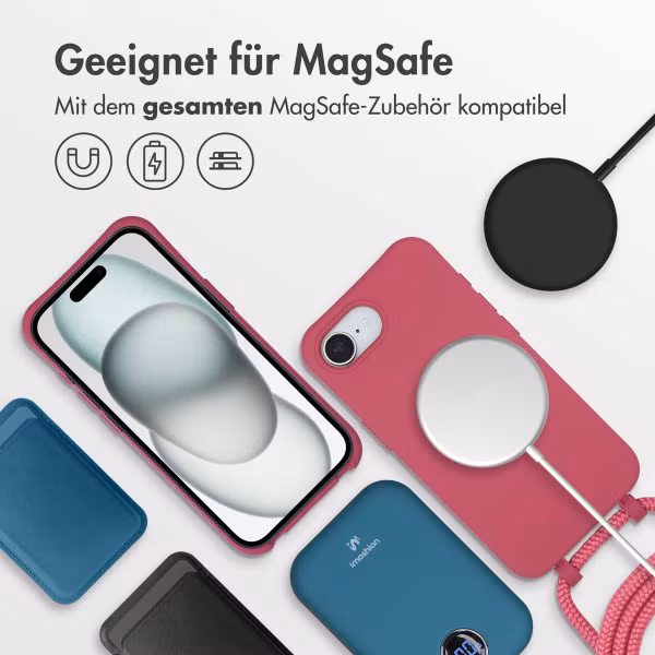 imoshion Color Backcover mit abnehmbarem Handykette und MagSafe Apple iPhone 16e - Red Raspberry