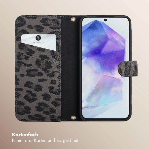 Selencia Sabi Klapphülle mit Leopardenmuster Samsung Galaxy A55 - Midnight Black
