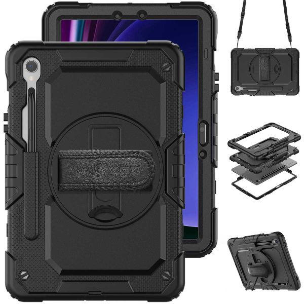 Accezz Robustes Back Cover mit Schultergurt für das Samsung Galaxy Tab S9 FE 10.9 Zoll / Tab S9 11.0 Zoll - Schwarz