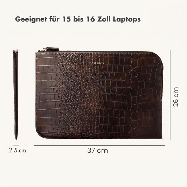 Selencia Croco Laptop Hülle 15-16 Zoll - Laptop Sleeve - Choco Brown