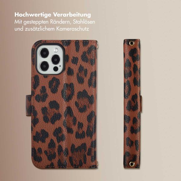 Selencia Sabi Klapphülle mit Leopardenmuster Apple iPhone 12 (Pro) - Mocha Brown