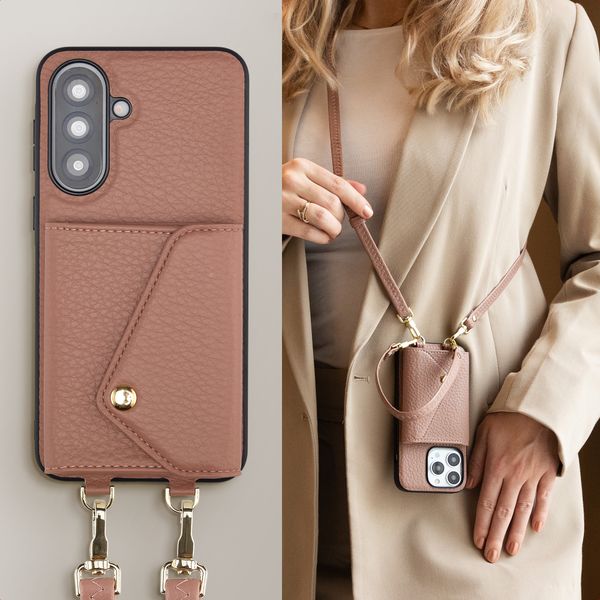 Selencia Sera HandyHülle mit Kordel und Umschlag-Kartenhalter Samsung Galaxy A37 (5G) - Old Pink