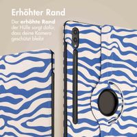 imoshion 360° drehbare Design Klapphülle für das Samsung Galaxy Tab S10 Ultra / Tab S9 Ultra - White Blue Stripes