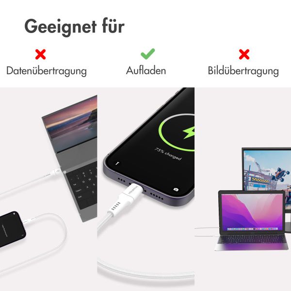 imoshion ﻿Lightning- auf USB-Kabel – nicht MFi-zertifiziert – Geflochtenes Gewebe – 0,25 m – Weiß