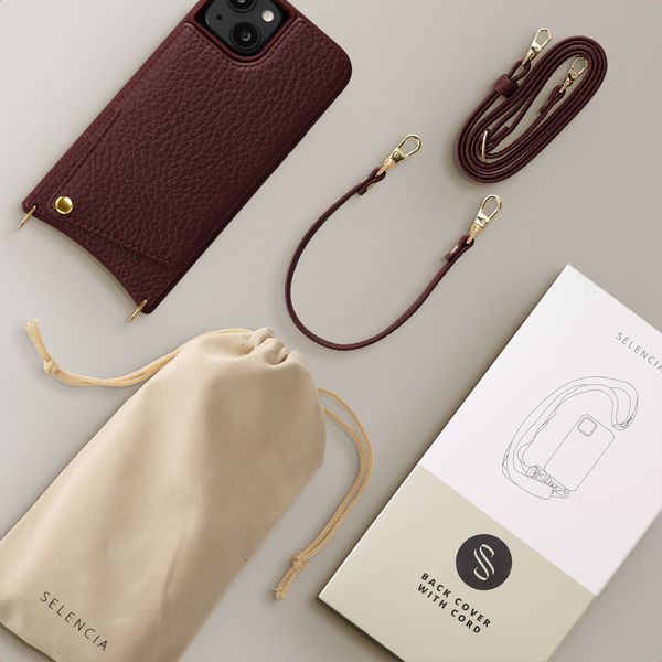 Selencia Nova HandyHülle mit Kordel und Kartenhalter Apple iPhone 14 / 13 - Bold Burgundy