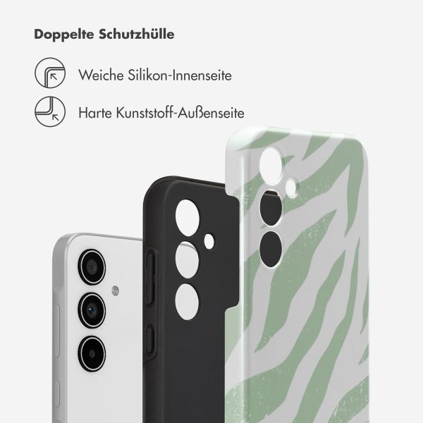 Selencia Vivid Tough Back Cover für das Samsung Galaxy A35 - Colorful Zebra Sage Green