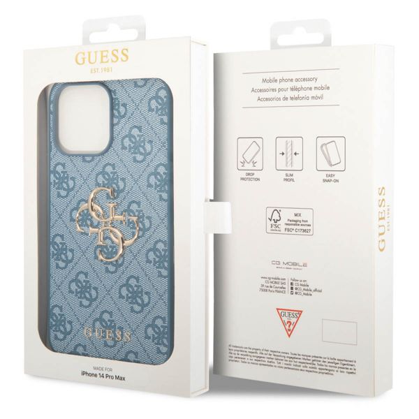 Guess 4G Metal Logo Back Cover für das iPhone 14 Pro Max - Blau