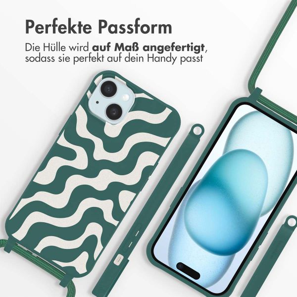 imoshion Silikonhülle design mit Band für das iPhone 15 - Petrol Green Groovy