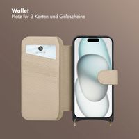 Selencia Riva Bookcase mit MagSafe und Handgelenkband Apple iPhone 15 - Beige