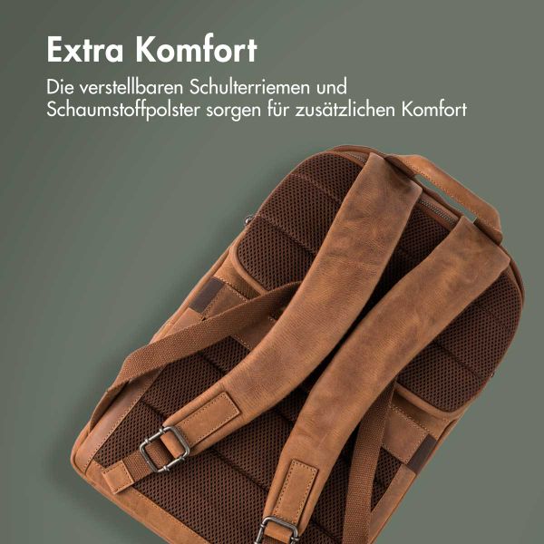 Accezz Leather Laptop Rucksack 16 Zoll - Cognac