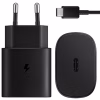 Samsung Originales USB-C auf USB-C Kabel - 1,8 Meter - 25 Watt + Original Fast Charging Adapter USB-C Ladegerät - 25 Watt - Schwarz