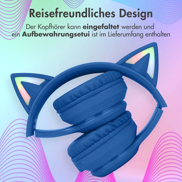 imoshion Kids LED Light Cat Ear Bluetooth-Kopfhörer - Kinderkopfhörer - Kabelloser Kopfhörer + AUX-Kabel - Cobalt Blue