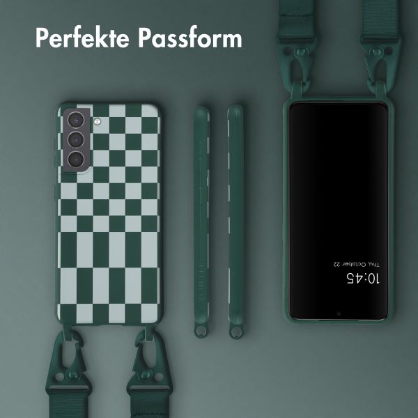 Selencia SilikonHülle design mit abnehmbarem Band Samsung Galaxy S21 - Irregular Check Green