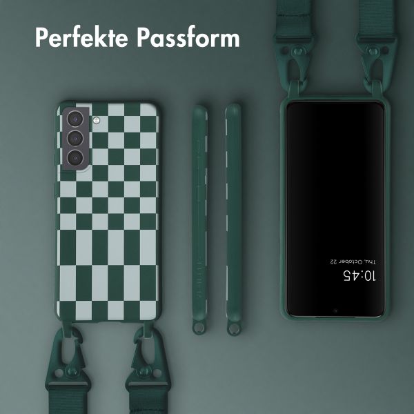 Selencia Silikonhülle design mit abnehmbarem Band für das Samsung Galaxy S21 - Irregular Check Green