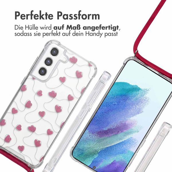 imoshion Design Hülle mit Band Samsung Galaxy S21 FE - Dusty Rose Connected Hearts