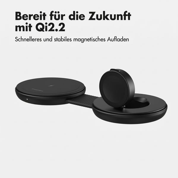 imoshion 2-in-1 kabelloses Reiseladegerät 25 W - Smartphone / Ohrhörer / Samsung Watch - Qi2.2 – Schwarz