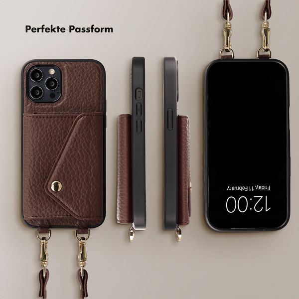 Selencia Sera HandyHülle mit Kordel und Umschlag-Kartenhalter Apple iPhone 12 Pro - Chocolate Brown