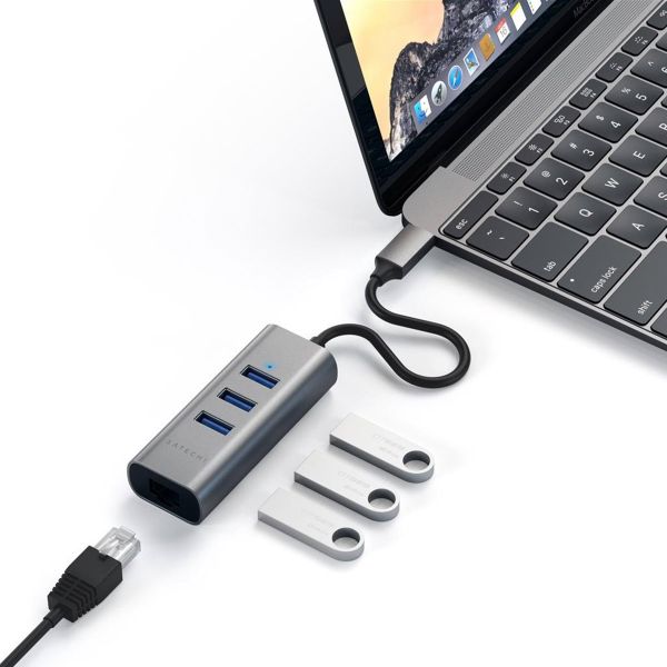 Satechi Aluminium-USB-Hub | USB-C auf 3x USB-A und Ethernet - Space Grau