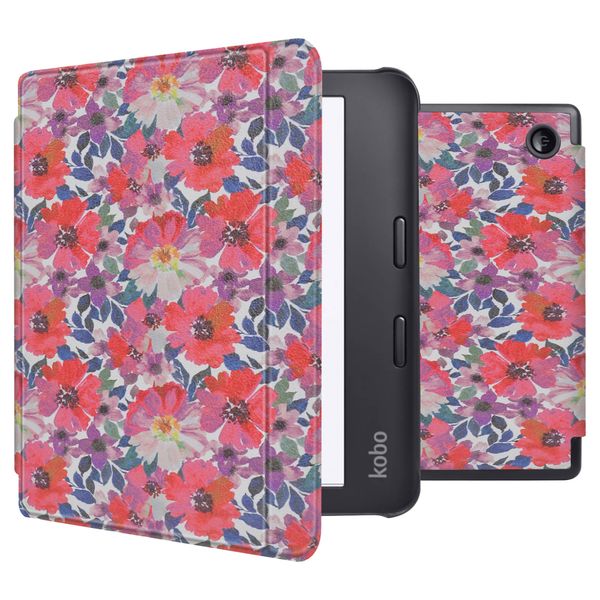 imoshion Design Slim Hard Case Sleepcover mit Stand Kobo Libra 2 / Tolino Vision 6 - Flower Watercolor