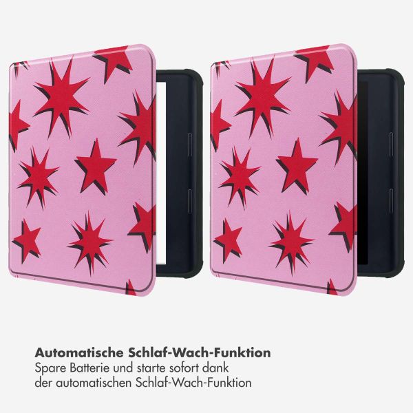 Selencia Vivid Klapphülle Kobo Libra Colour - Stars Rubine Red Light Pink