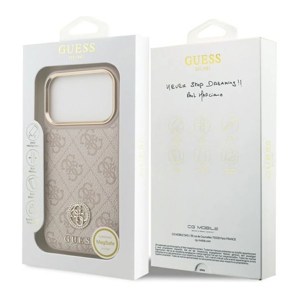 Guess Classic Strass Logo Leather Back Cover mit MagSafe Apple iPhone 17 Pro - Rosa