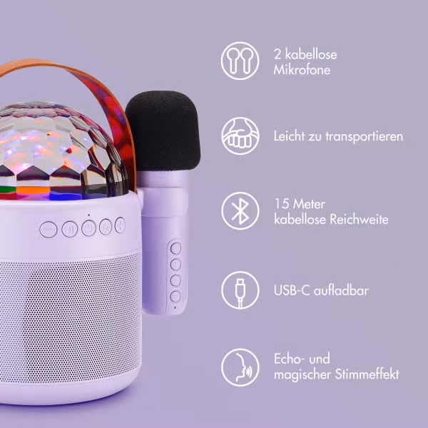 imoshion Sing & Shine Karaoke-Set - Lautsprecher und 2 Mikrofone - Lavender Lilac