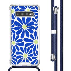 imoshion Design Hülle mit Band Samsung Galaxy S10 - Cobalt Blue Flowers Connect
