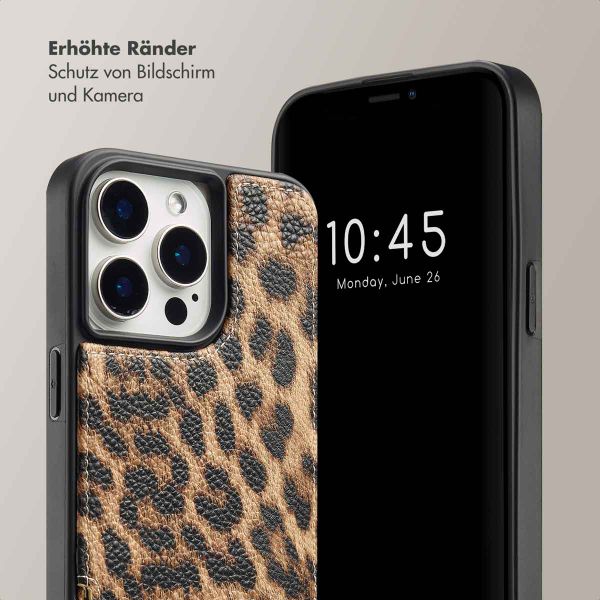 Selencia Nova Back Cover mit Kordel und Kartenhalter für das iPhone 15 Pro Max - Leopard