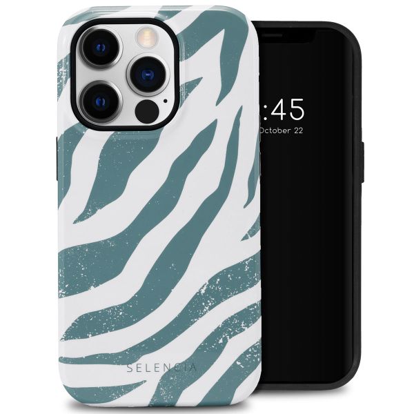 Selencia Vivid Tough Back Cover für das iPhone 14 Pro - Colorful Zebra Pine Blue