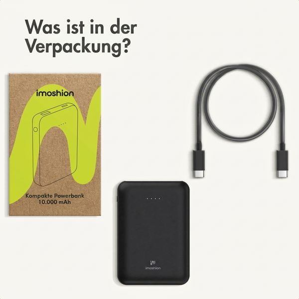 imoshion Kompakte Powerbank 10.000 mAh - Kleine Powerbank - 22,5W Schnellladegerät - USB-C / USB-A - Schwarz